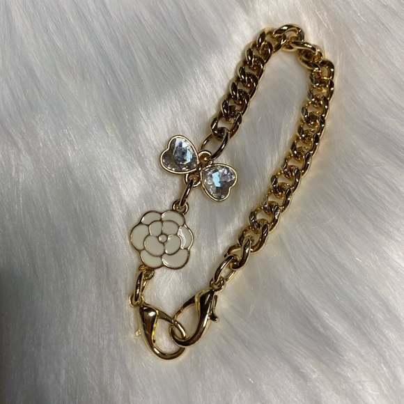 Camellia flower chain charm bag charm Keychain keyring car charm white gold - Picture 3 of 3